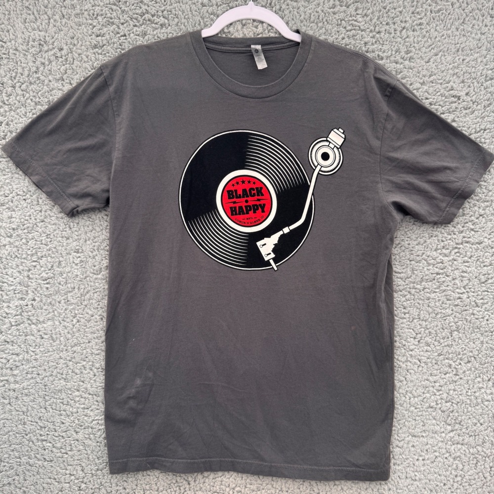 Next Level Black Happy Band T-Shirt Charcoal Gray‎ Record Graphic Mens Medium